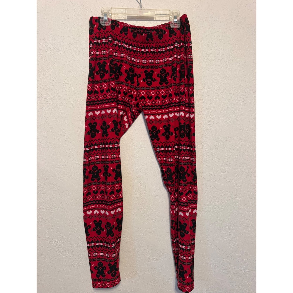 Apt 9 Womens Gingerbread Fair Isle Christmas Leggings Red Black Size M Holiday
